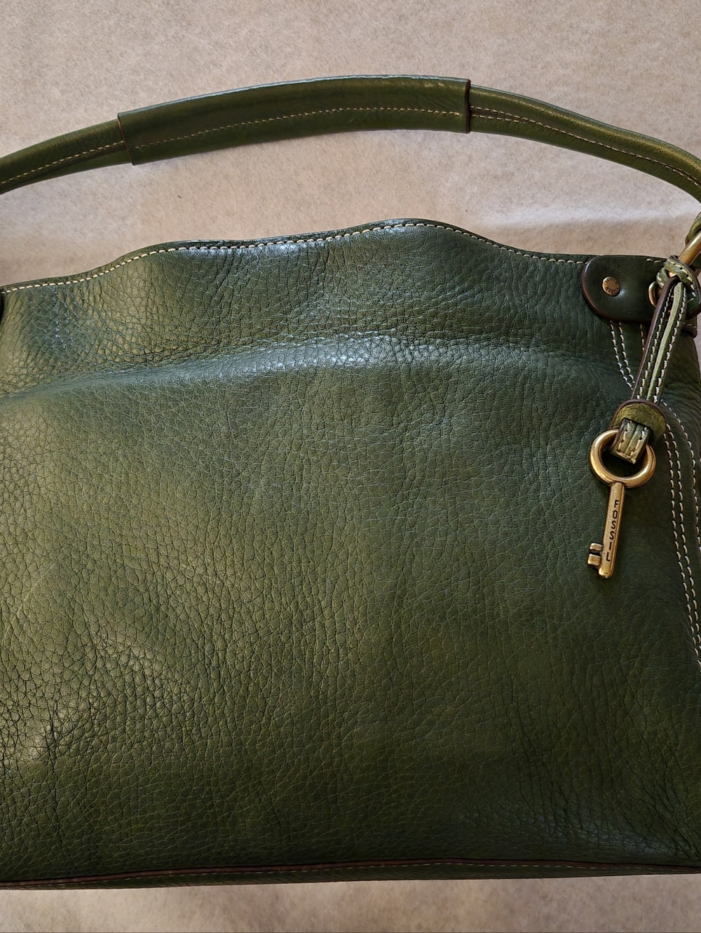 Vintage Fossil Olive Green Leather Shoulder Bag - Picture 4 of 7